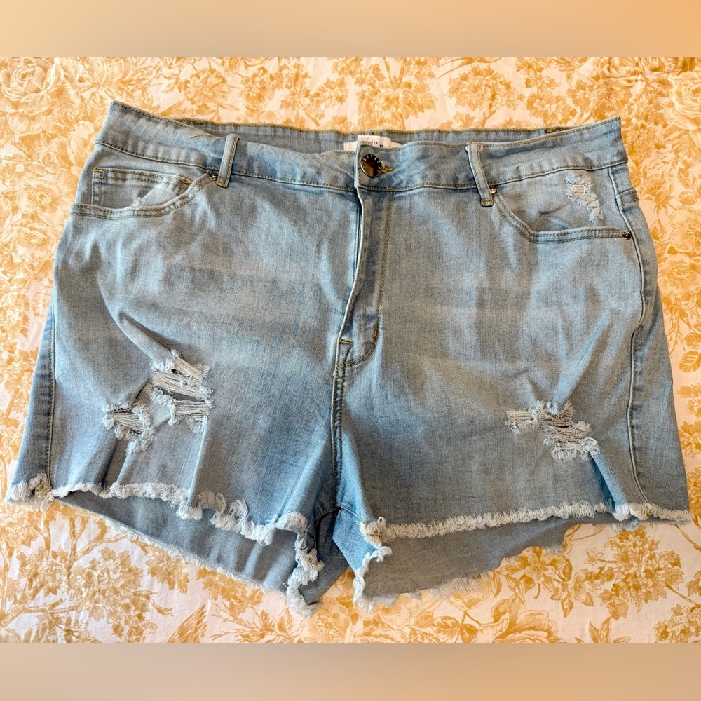Forever 21 Plus Light Blue Distressed Denim Shorts